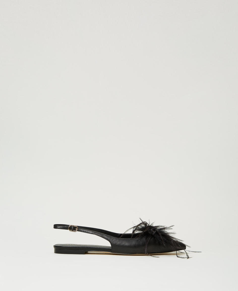 Twin Set Ballerine sling back in pelle con piume 2025