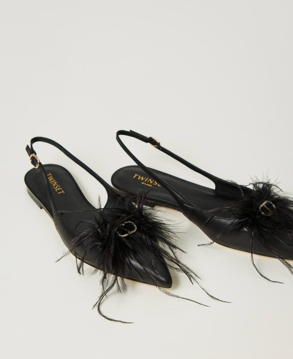 Twin Set Ballerine sling back in pelle con piume 2025