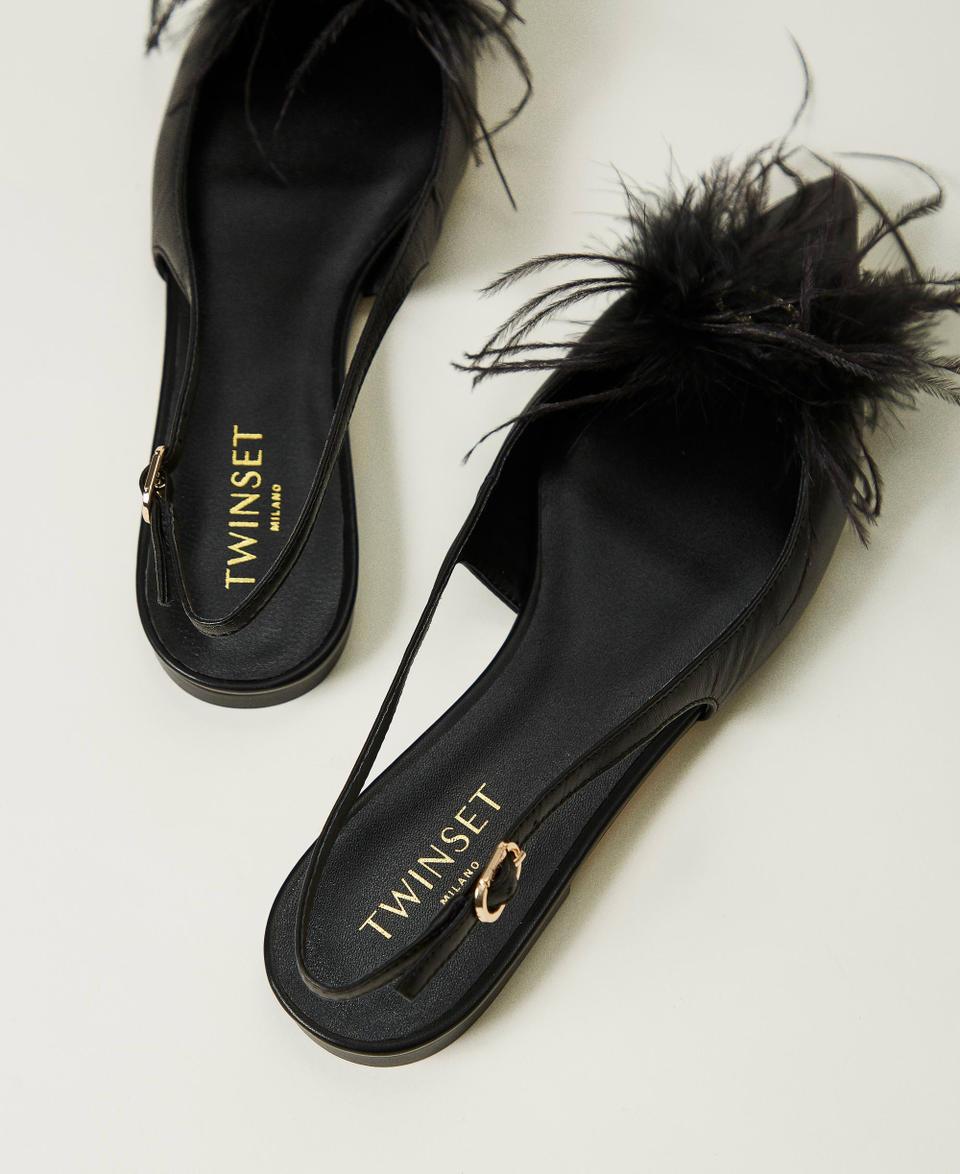 Twin Set Ballerine sling back in pelle con piume 2025