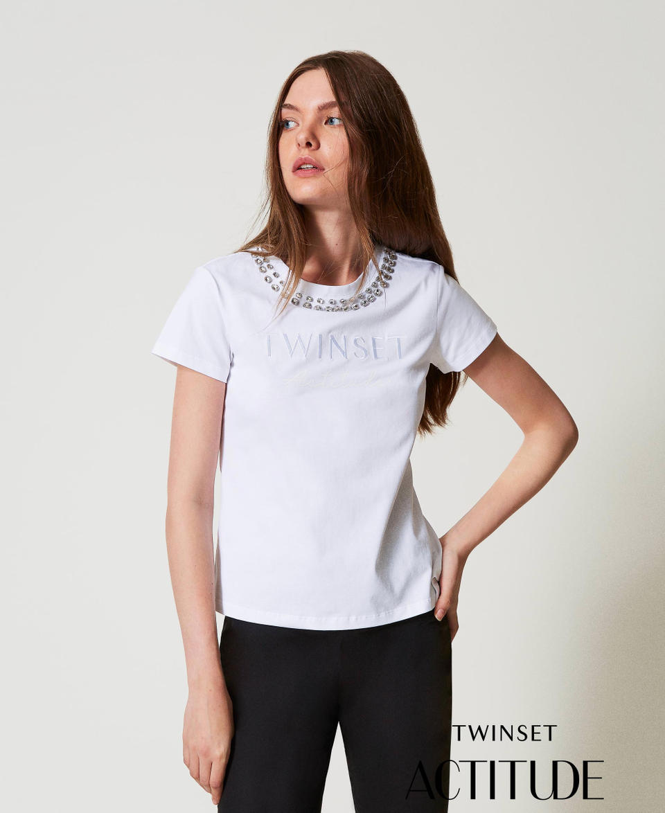 Twin Set T-shirt con ricamo a mano e logo Vendita