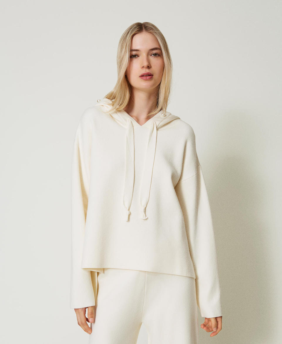 Twin Set Maglia con cappuccio e perle Spedizione Gratuita