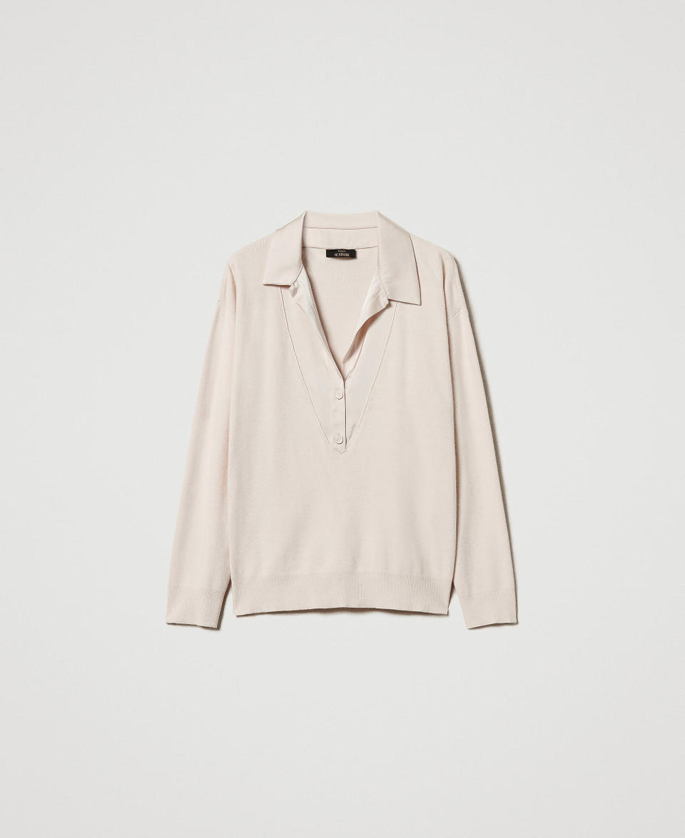 Twin Set Maglia con colletto in raso Nuova