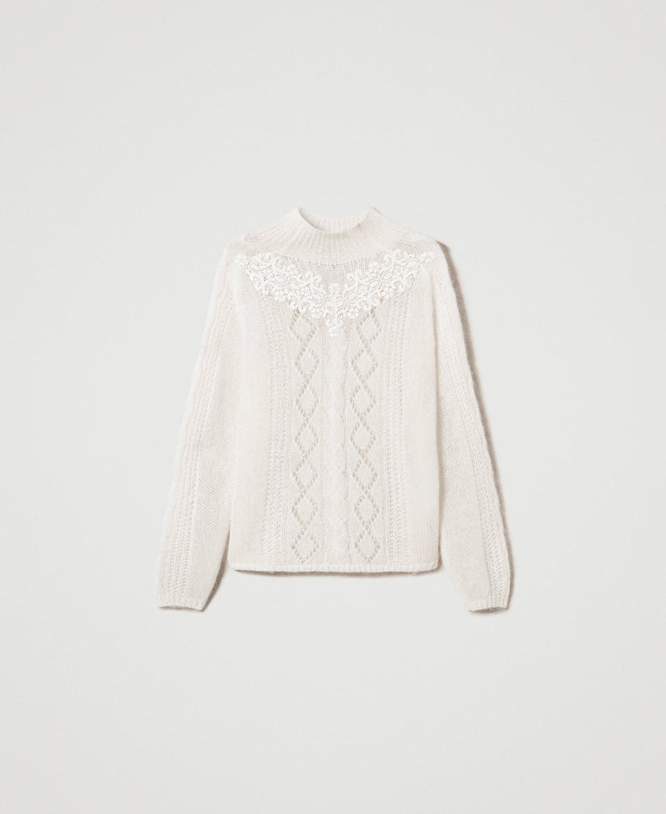Twin Set Maglia lupetto in lana e mohair con pizzo Pezzi Unici