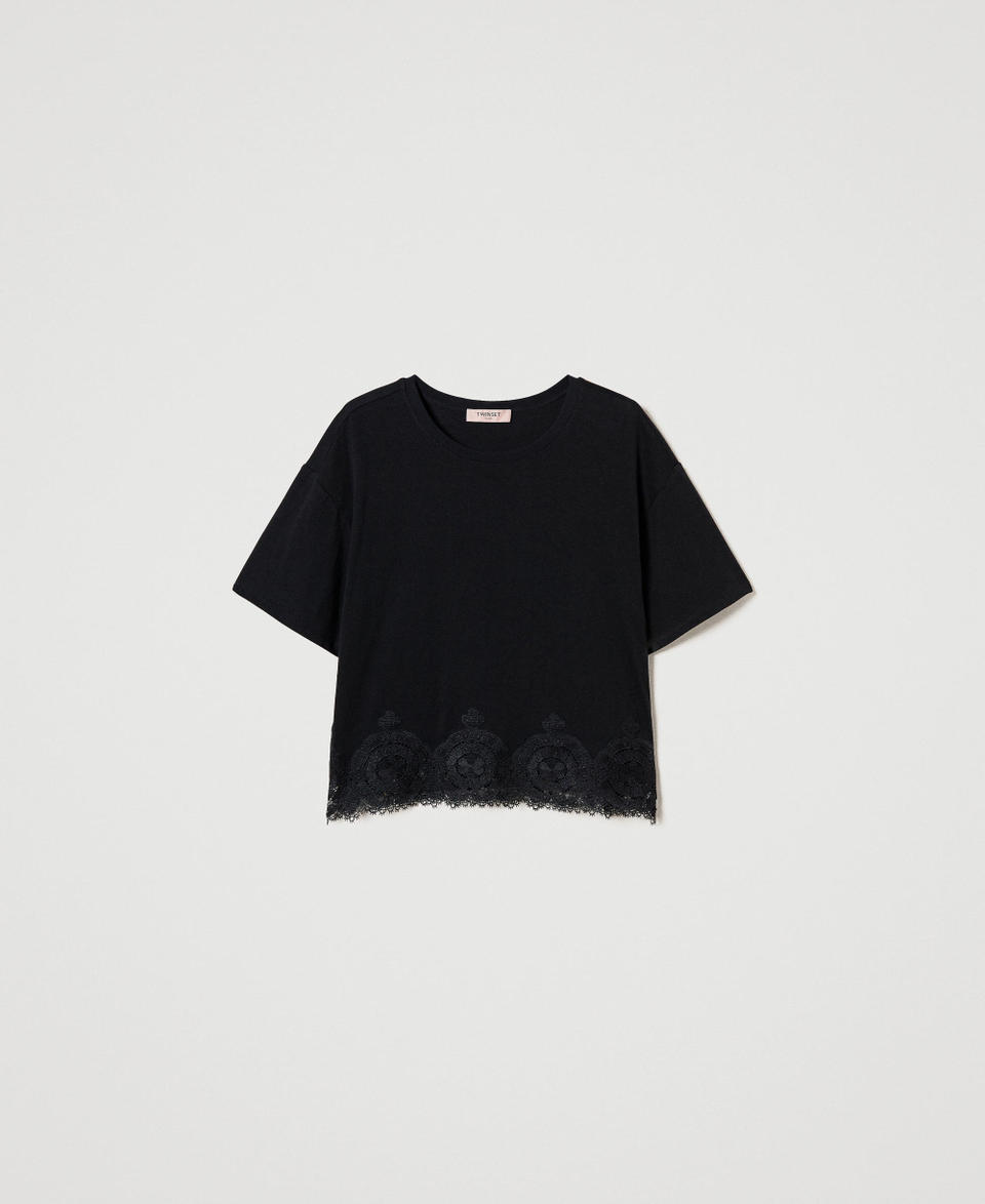 Twin Set T-shirt cropped con pizzo macramè Negozi Online