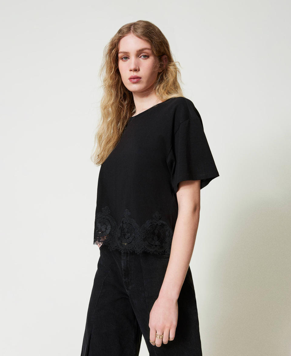 Twin Set T-shirt cropped con pizzo macramè Negozi Online