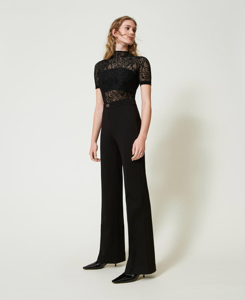 Twin Set Pantaloni straight leg con cinturino Oval T Promozione Limitata