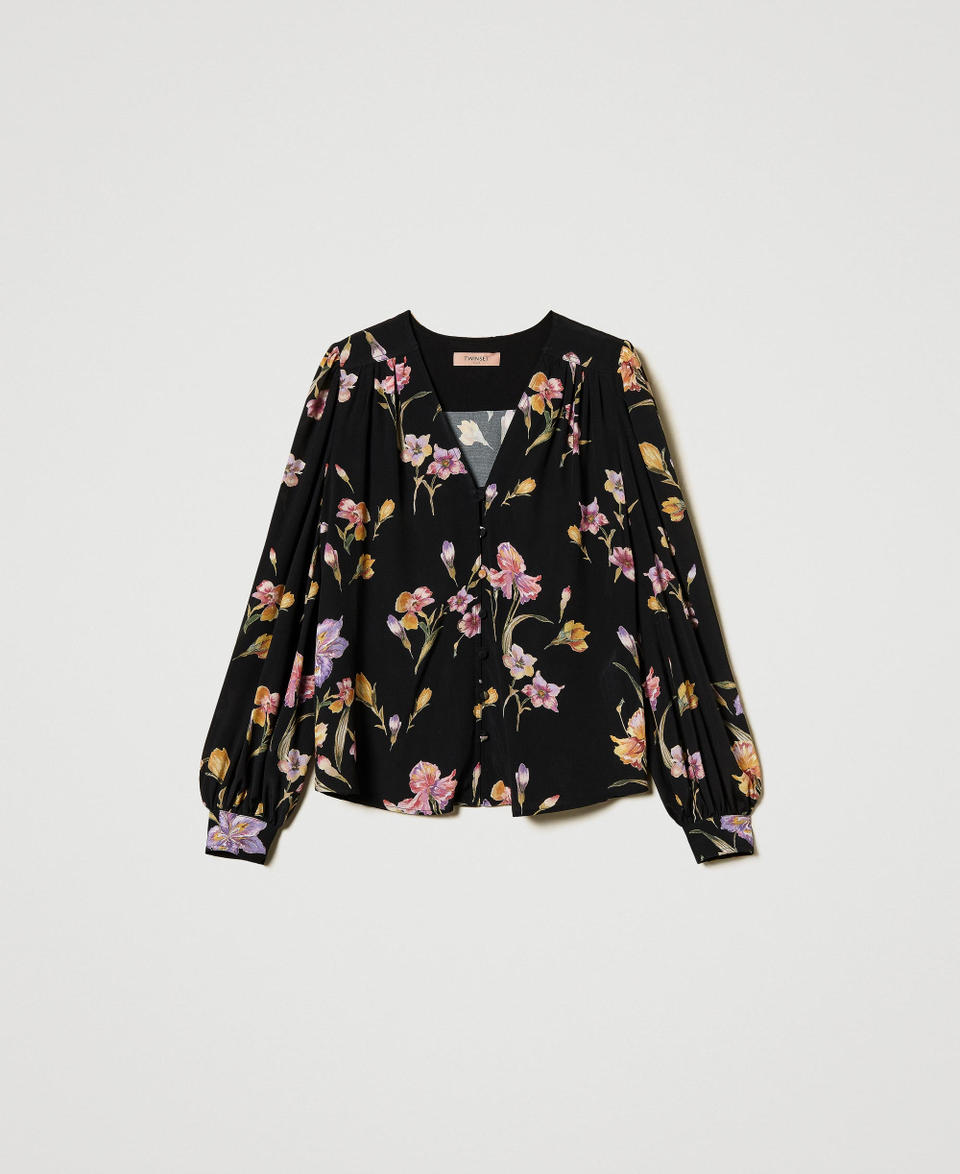Twin Set Camicia in crêpe de Chine a fiori Sconto