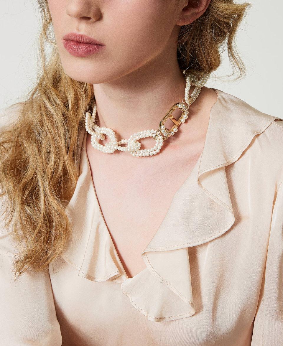 Twin Set Collana con catena di perle e Oval T Fino Al -60%