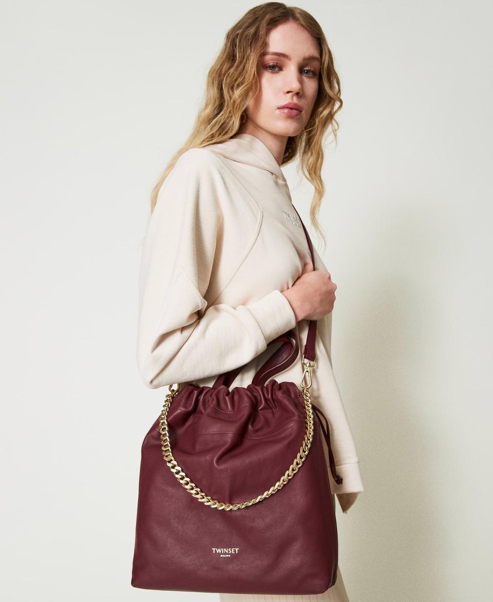 Twin Set Borsa shopper media in pelle con coulisse Offerte
