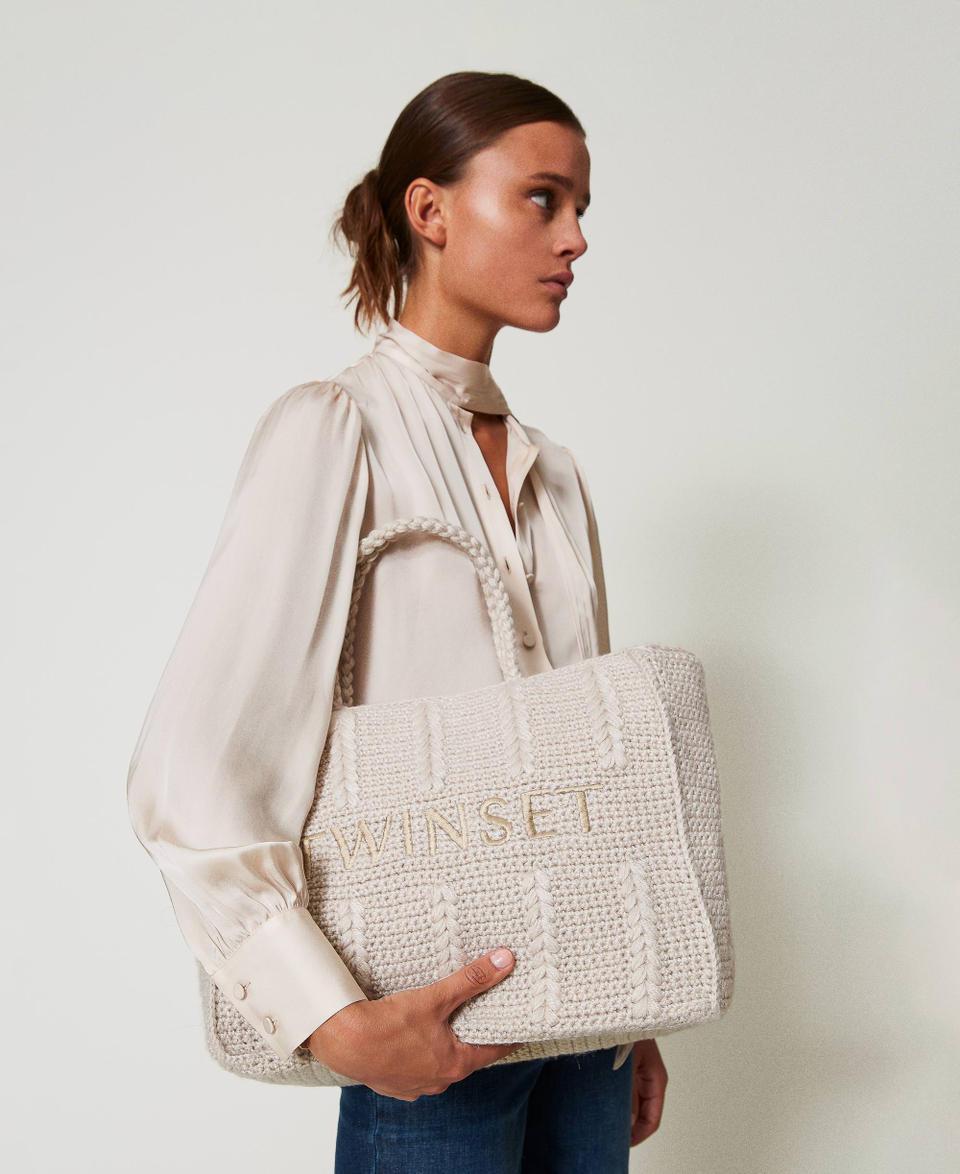 Twin Set Borsa shopper 'Bohémienne' tricot con logo Negozio