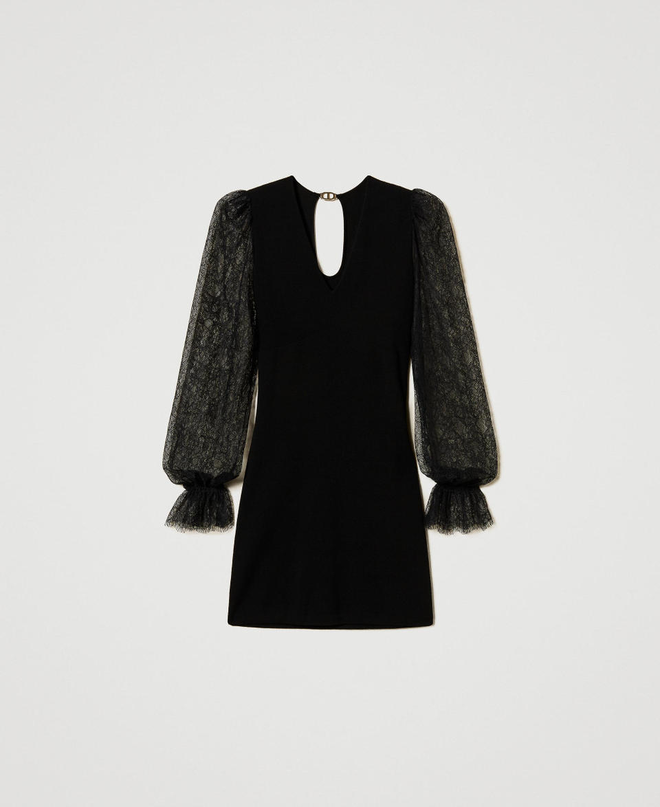 Twin Set Abito corto in maglia con pizzo Sconto