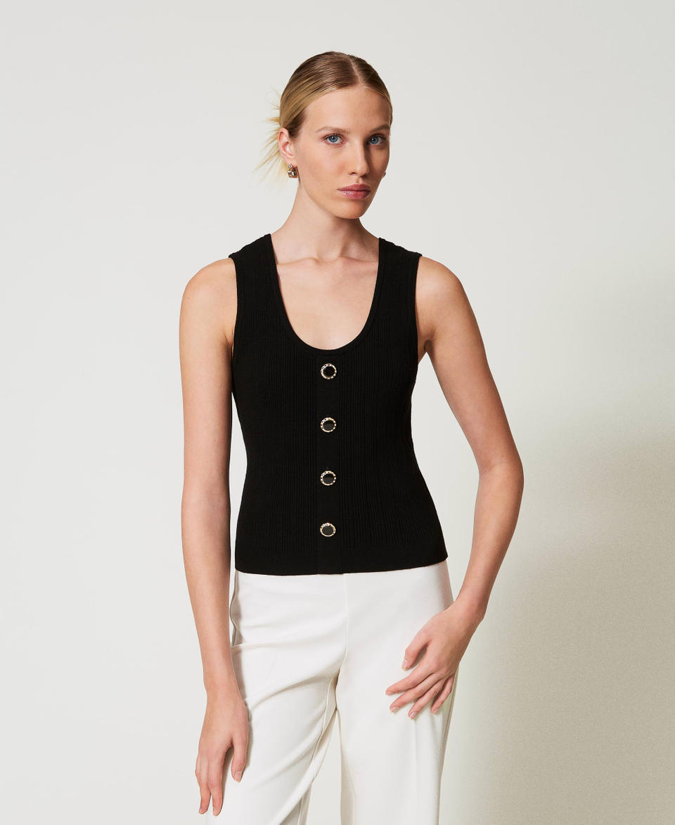 Twin Set Top in maglia con bottoni décor Saldi