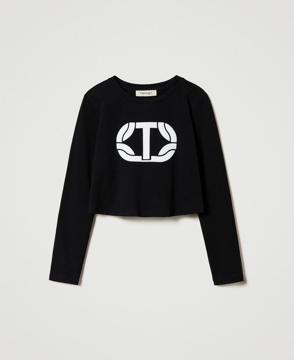 Twin Set T-shirt cropped con logo gommato Moda