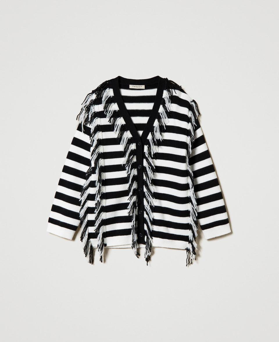 Twin Set Maxi cardigan in maglia a righe con frange Vendita