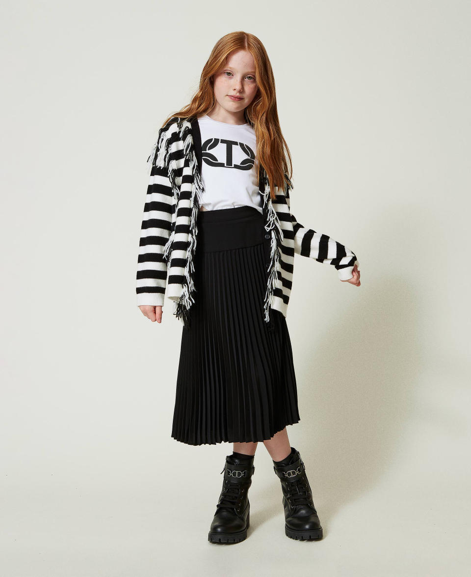 Twin Set Maxi cardigan in maglia a righe con frange Vendita