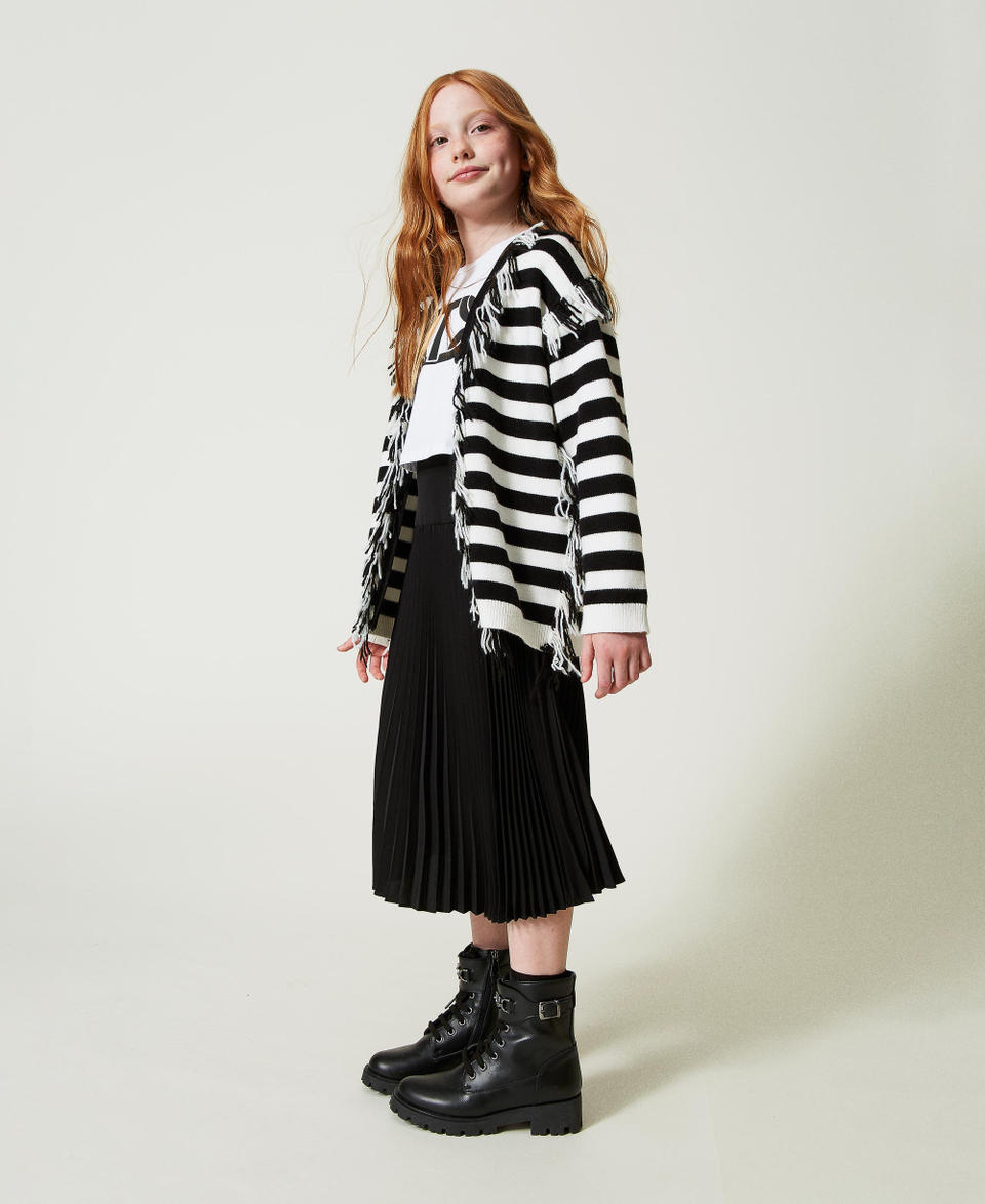 Twin Set Maxi cardigan in maglia a righe con frange Vendita