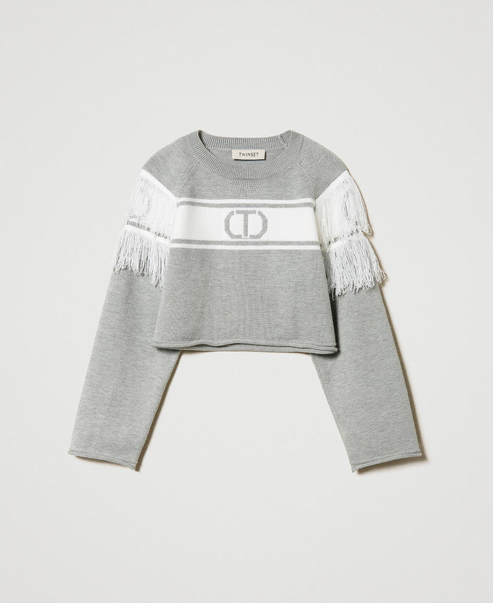 Twin Set Maglia con Oval T jacquard e frange Outlet