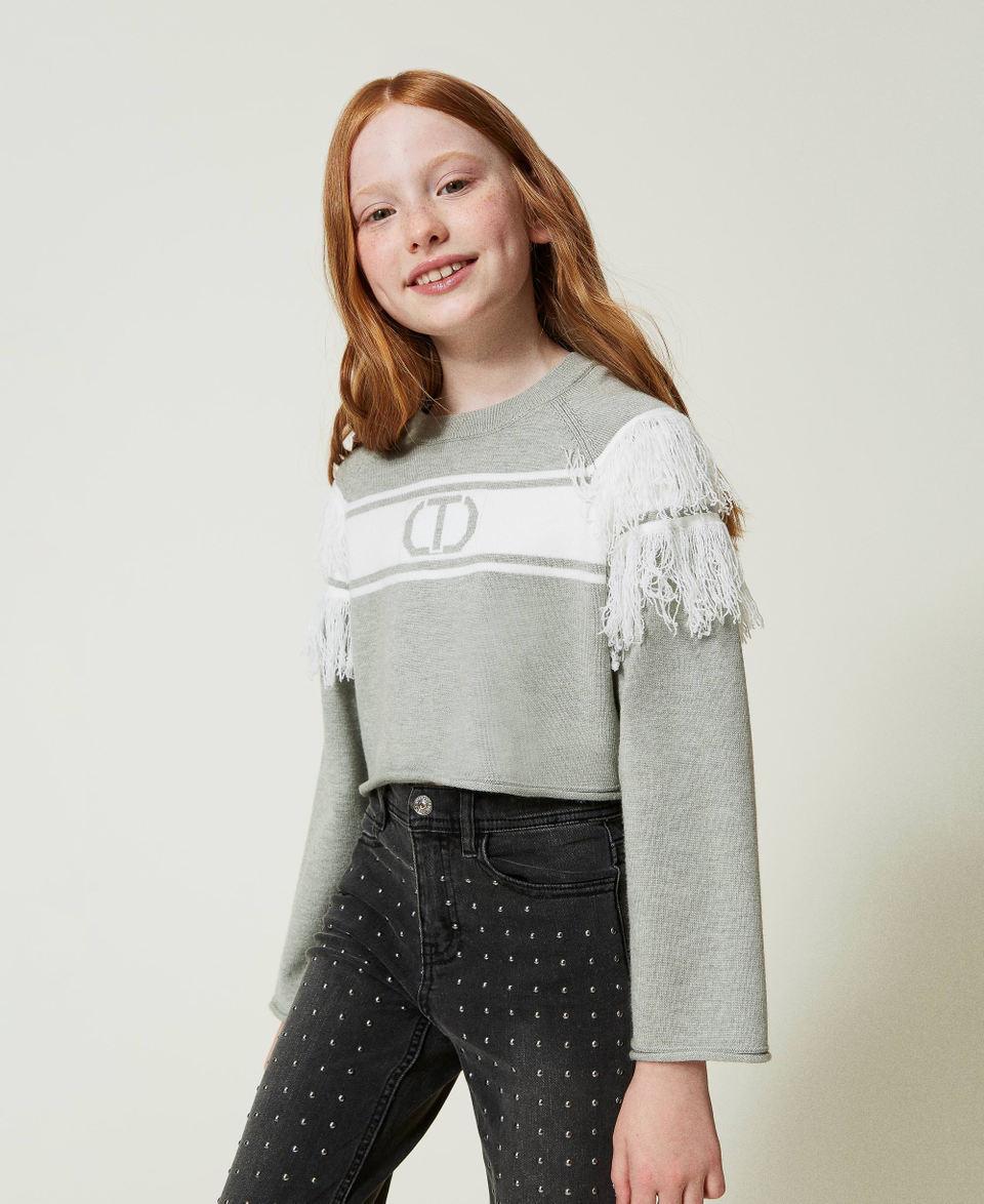 Twin Set Maglia con Oval T jacquard e frange Outlet