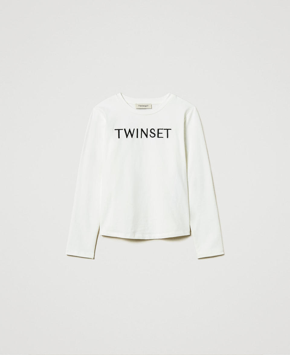 Twin Set T-shirt cropped con logo ricamato Italy