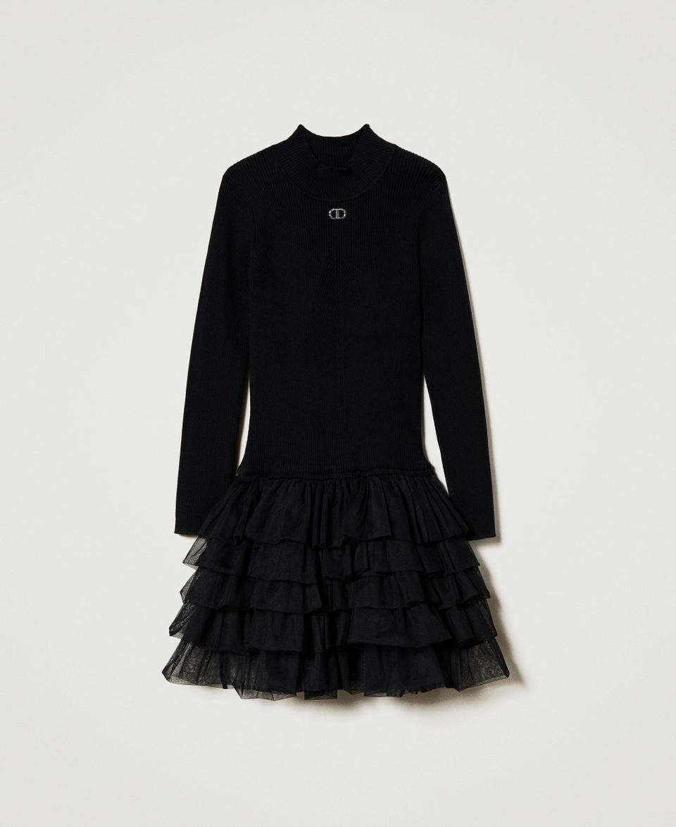 Twin Set Abito in maglia a costine con tulle 2025