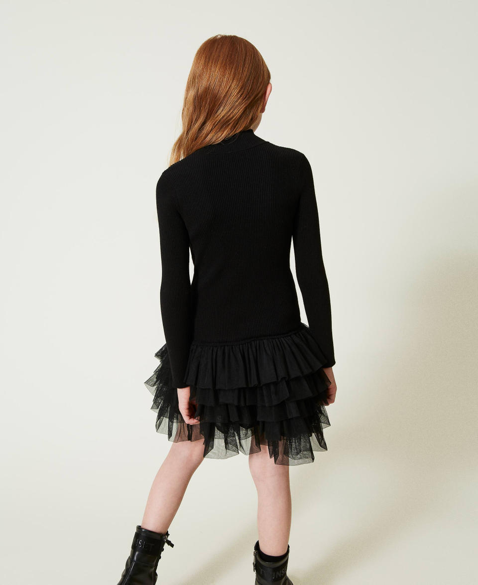 Twin Set Abito in maglia a costine con tulle 2025