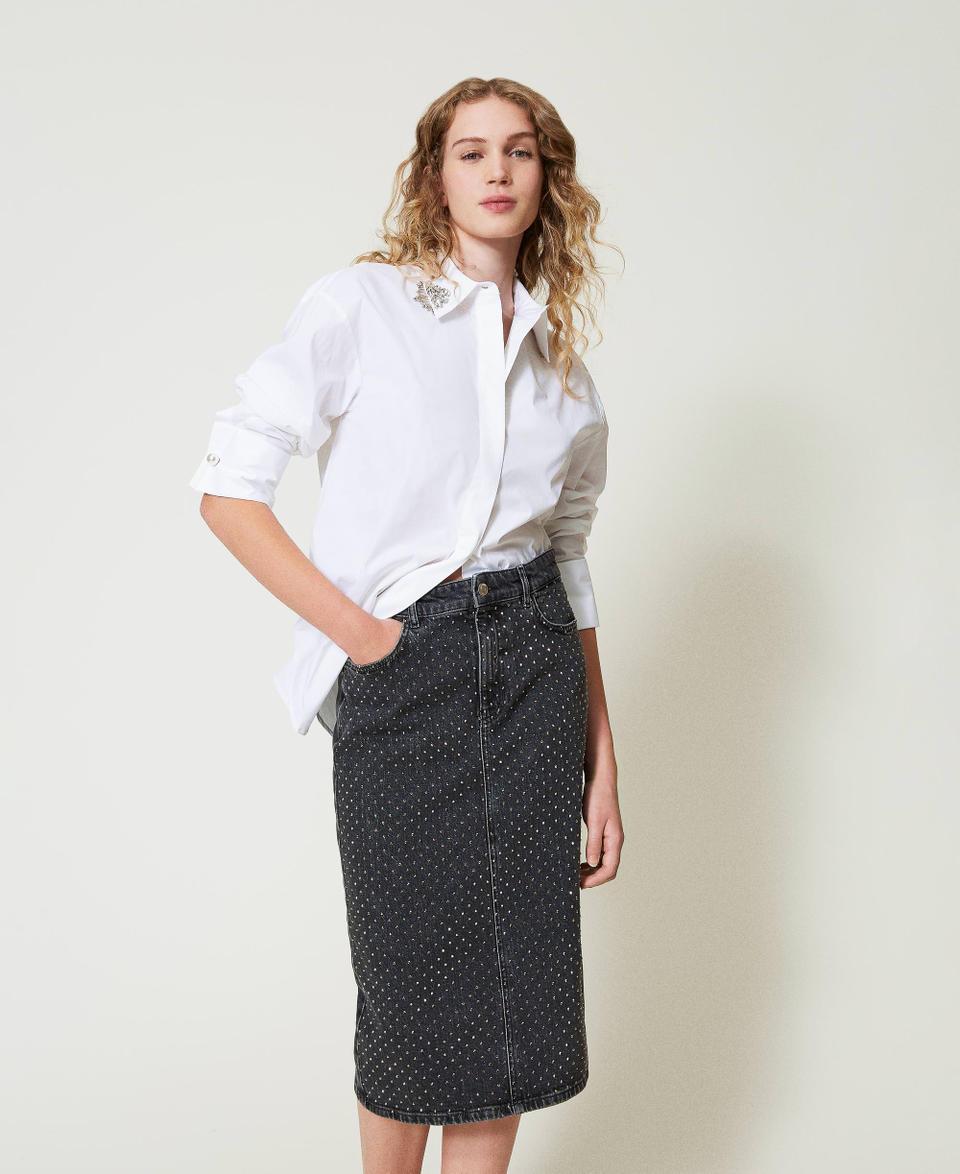 Twin Set Gonna longuette in jeans con strass Novità