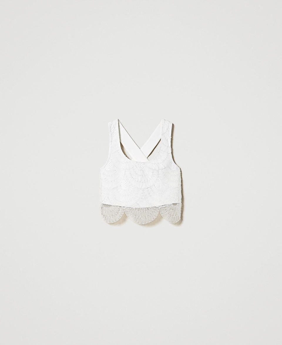 Twin Set Top in crêpe cady e organza ricamata Saldi