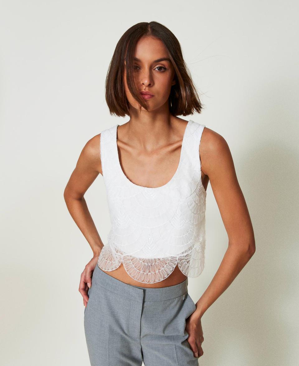 Twin Set Top in crêpe cady e organza ricamata Saldi