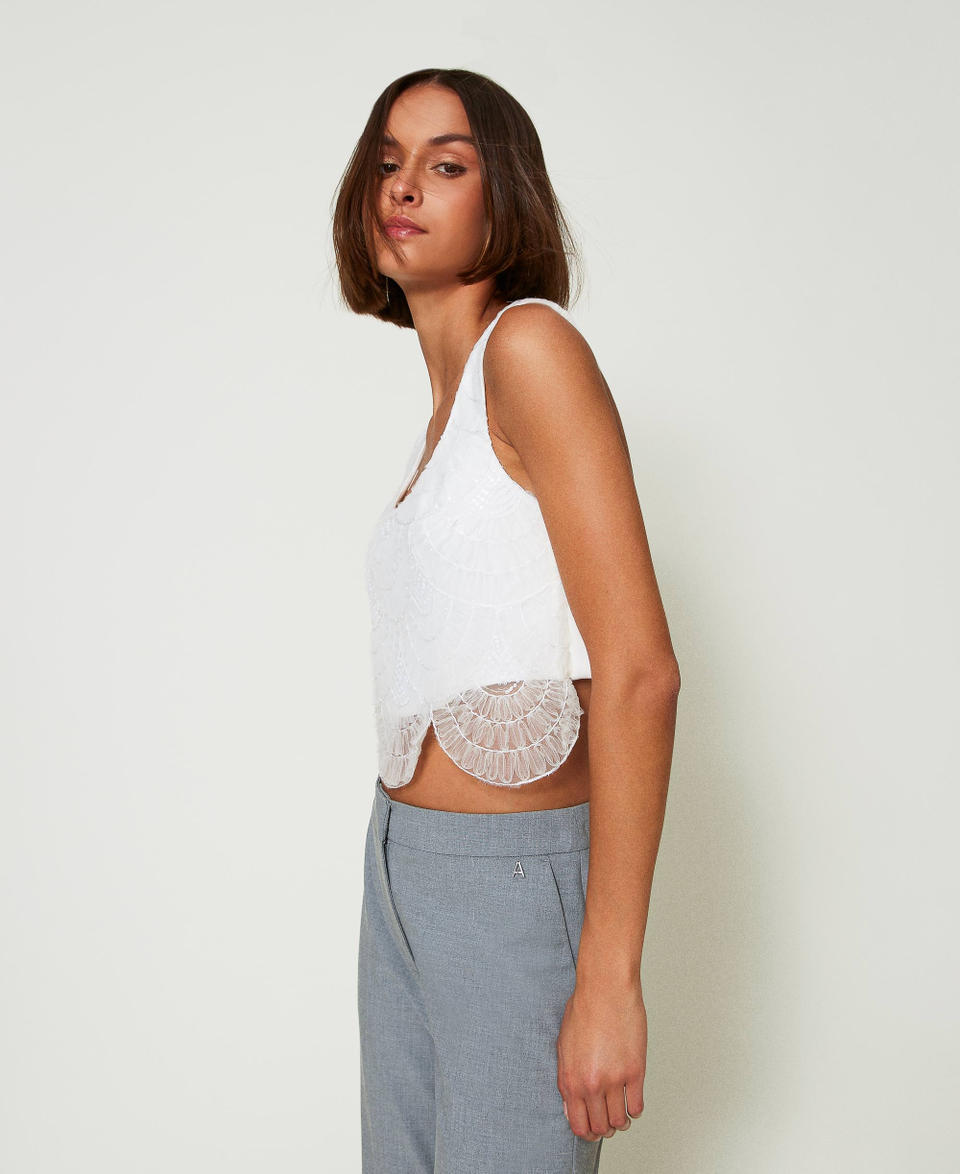 Twin Set Top in crêpe cady e organza ricamata Saldi
