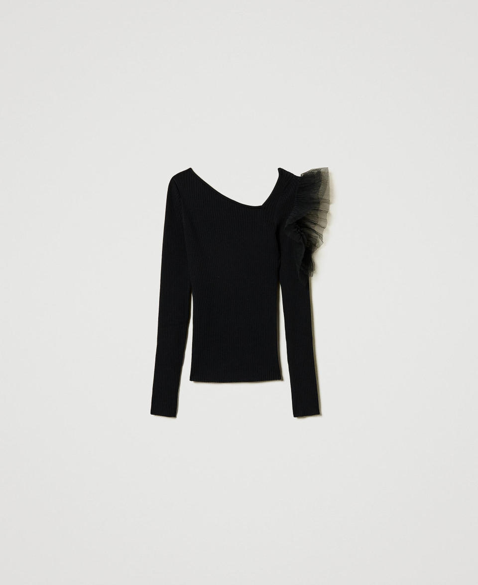 Twin Set Maglia fitted con cut-out e tulle Saldi Di Fabbrica