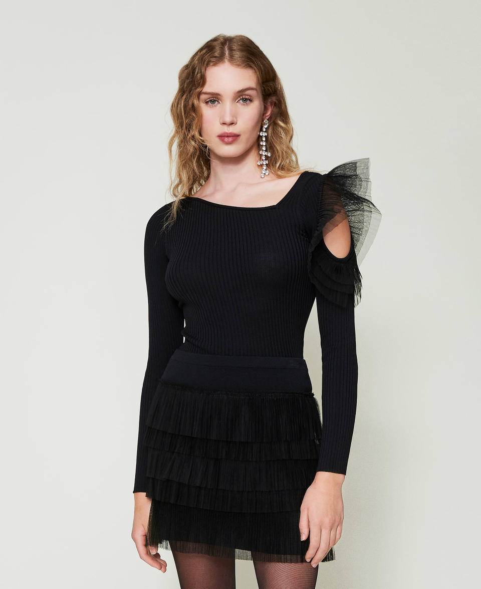 Twin Set Maglia fitted con cut-out e tulle Saldi Di Fabbrica