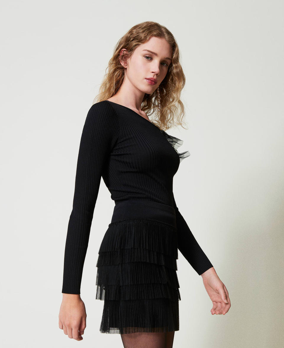 Twin Set Maglia fitted con cut-out e tulle Saldi Di Fabbrica