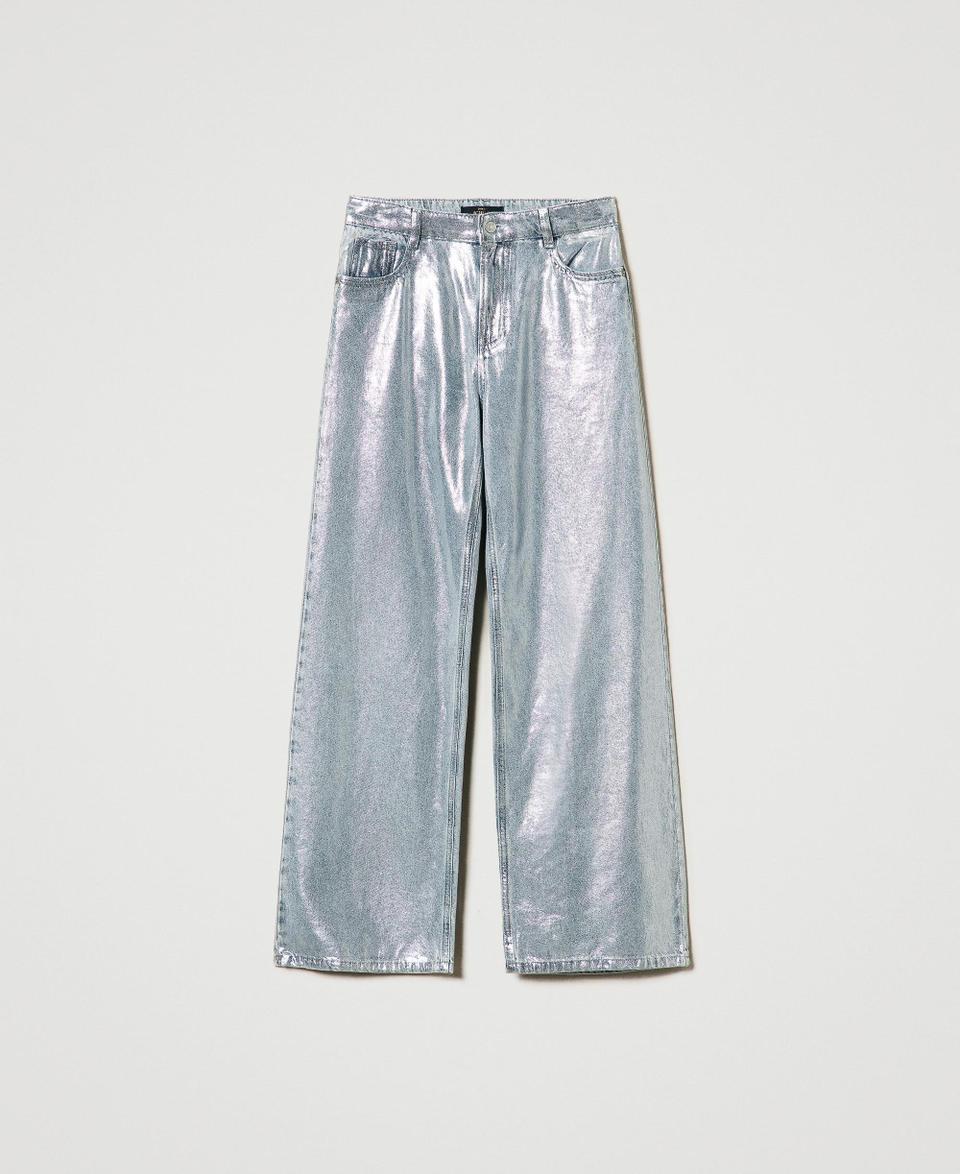 Twin Set Jeans wide leg con spalmatura argento Vendite Flash