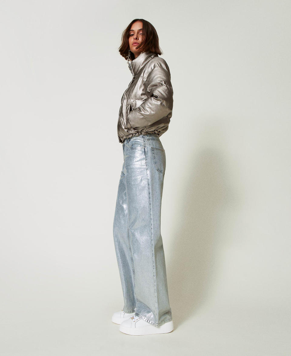 Twin Set Jeans wide leg con spalmatura argento Vendite Flash