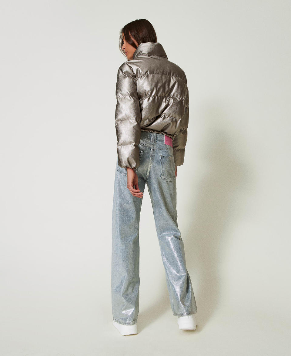 Twin Set Jeans wide leg con spalmatura argento Vendite Flash
