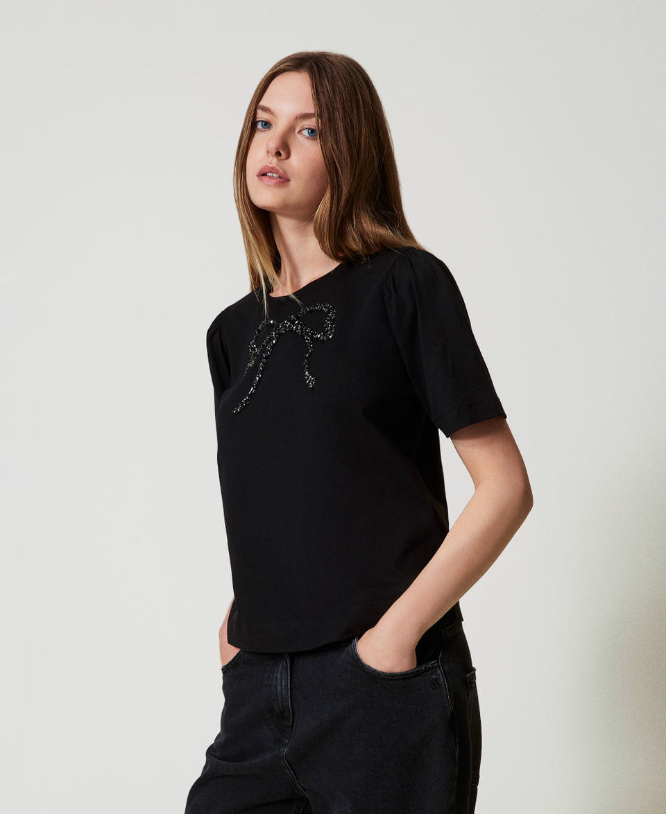 Twin Set T-shirt con ricamo a fiocco Consegna Veloce