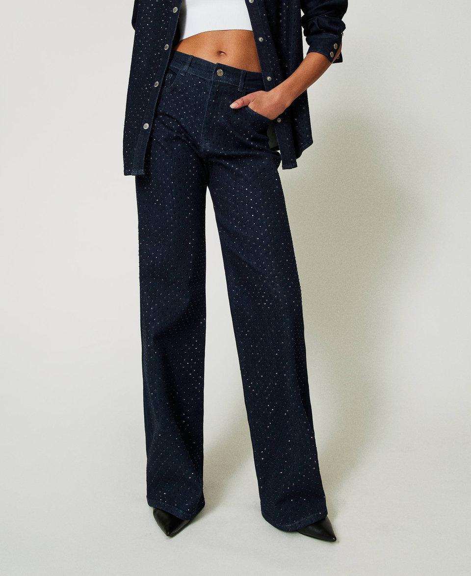 Twin Set Jeans wide leg in full strass Limitato a 3 giorni