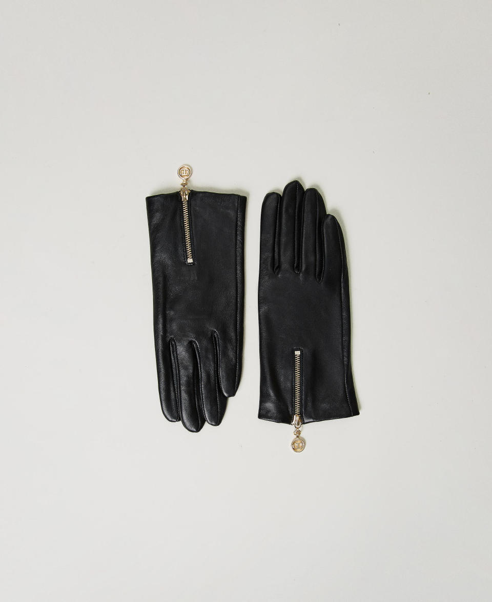 Twin Set Guanti in pelle con zip e Oval T Super sconto