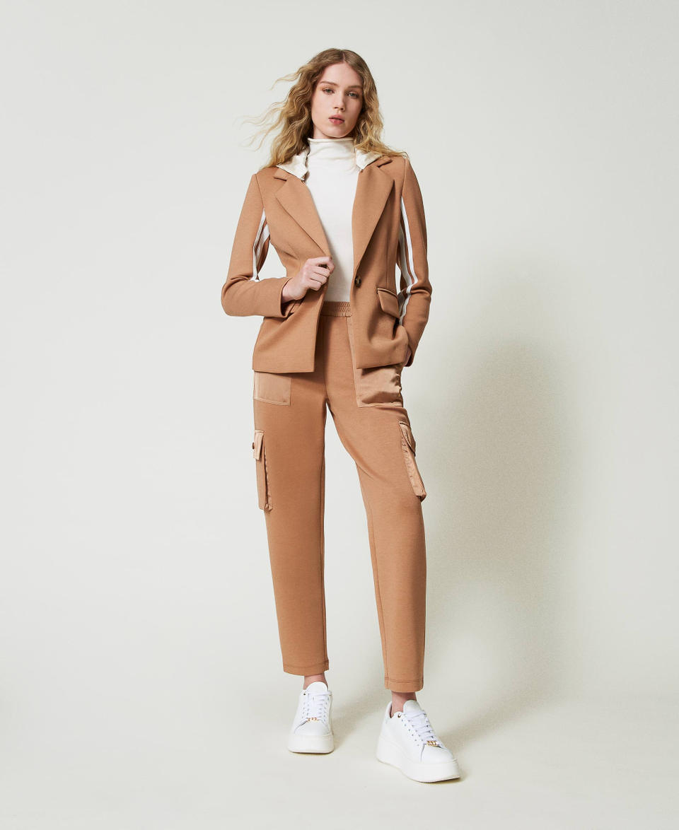 Twin Set Pantaloni cargo in tessuto scuba e raso Italy