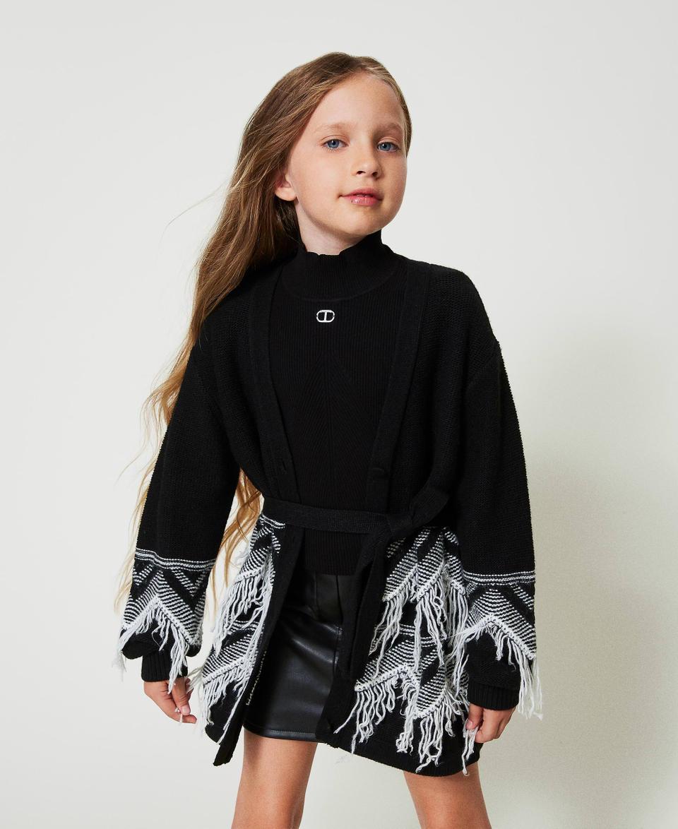 Twin Set Cappotto in maglia misto lana con frange Offerta