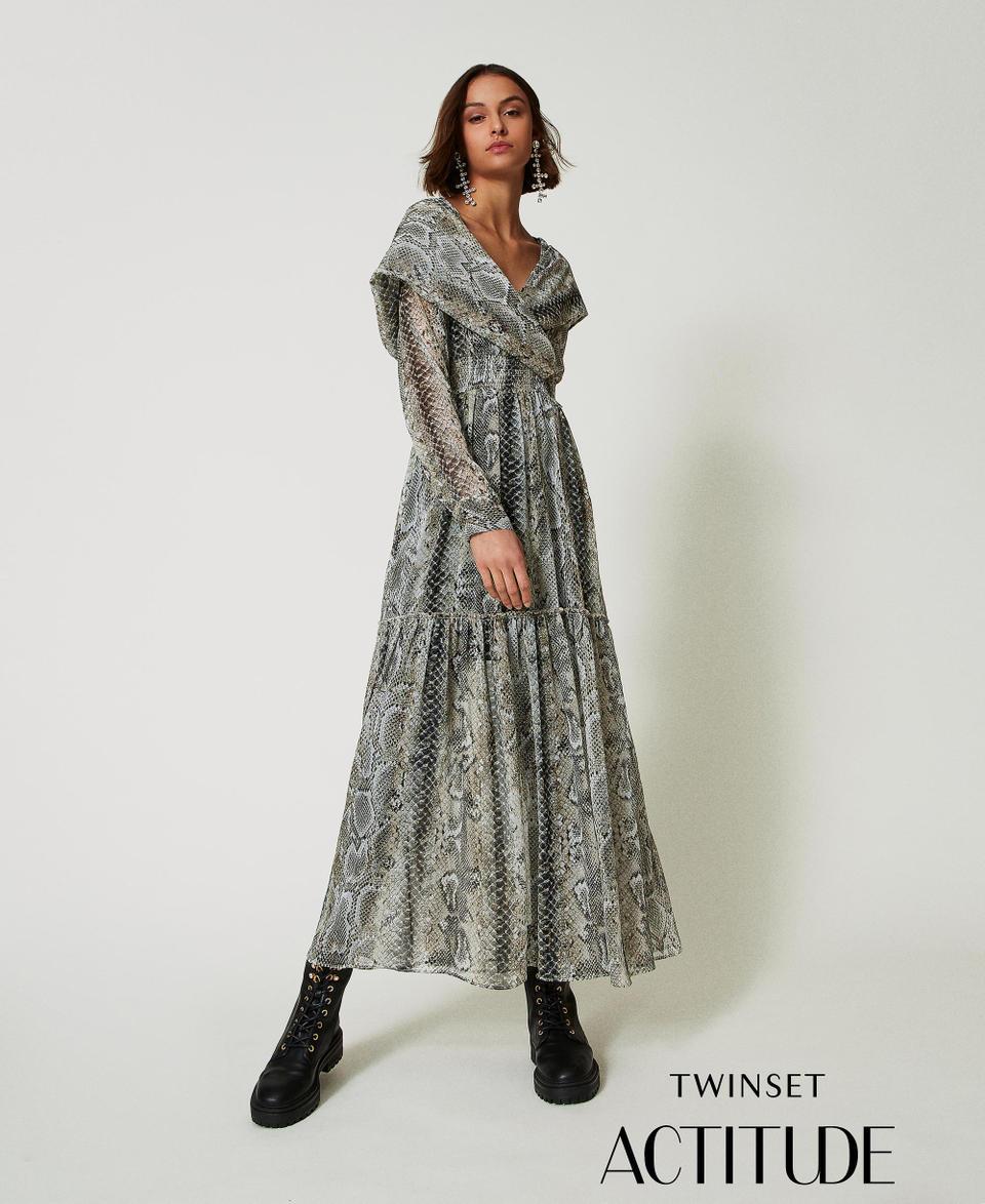 Twin Set Abito lungo in creponne con stampa snake Saldi