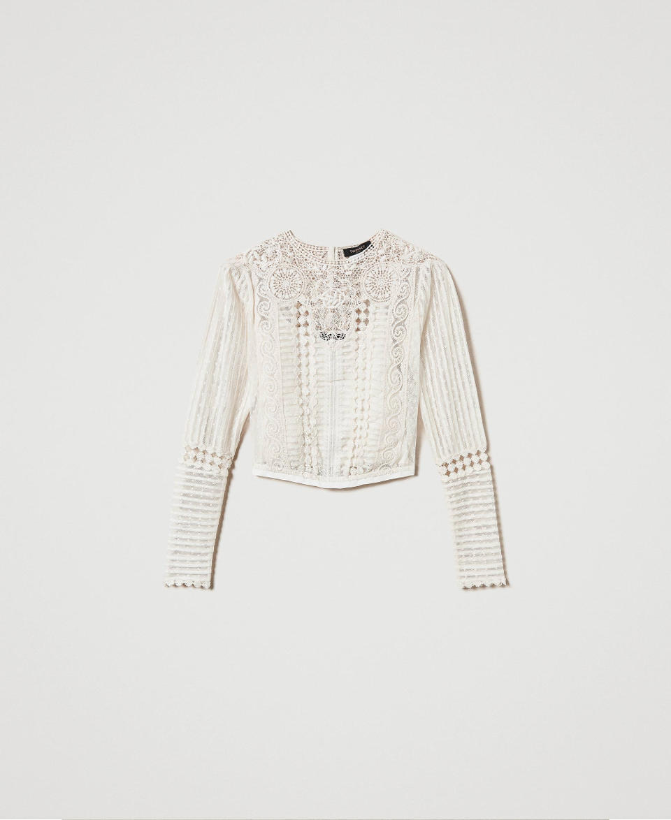Twin Set Blusa in mussola con pizzo e ricami Trasporto libero internazionale