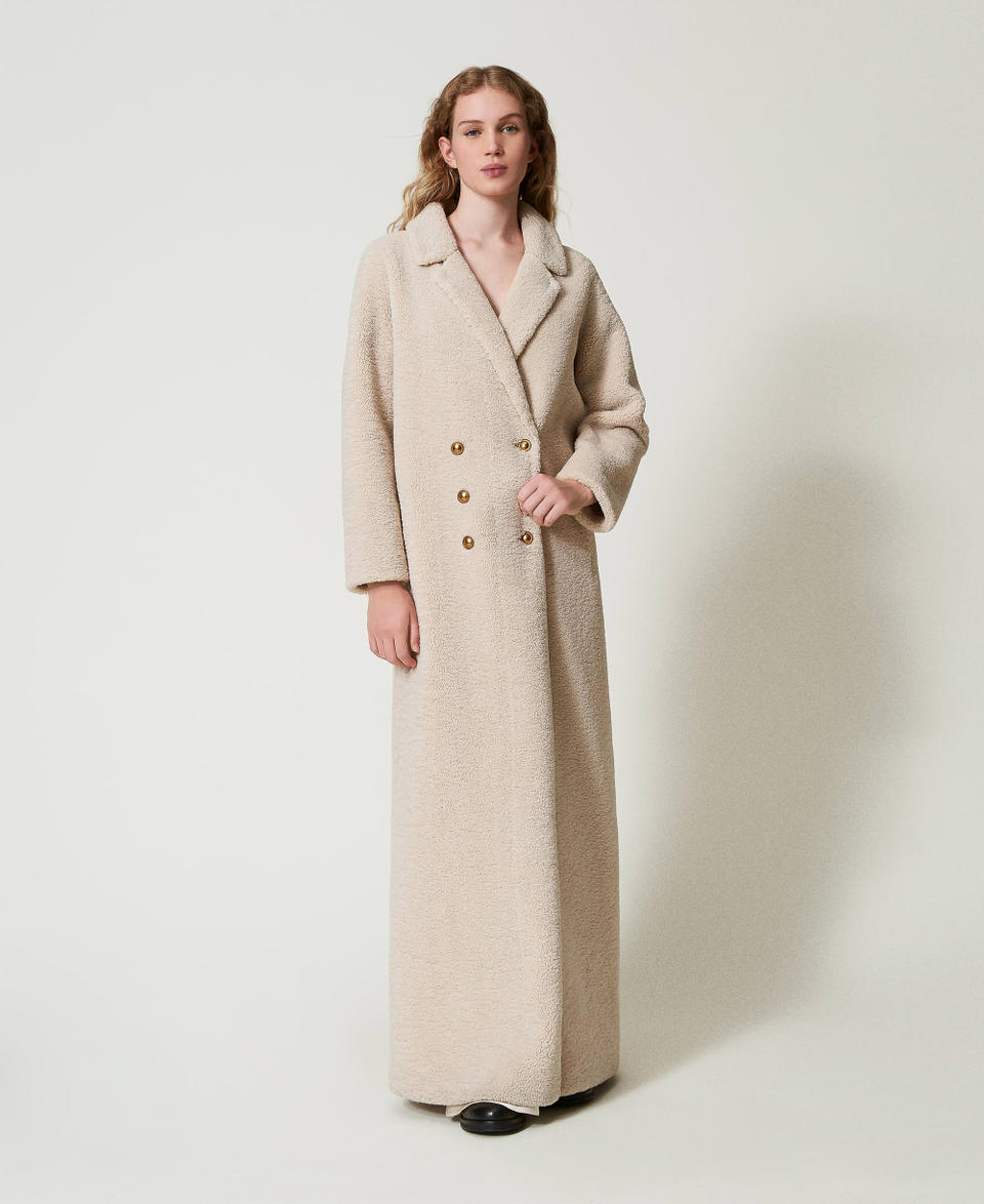 Twin Set Cappotto lungo doppiopetto in faux fur Esporta salva
