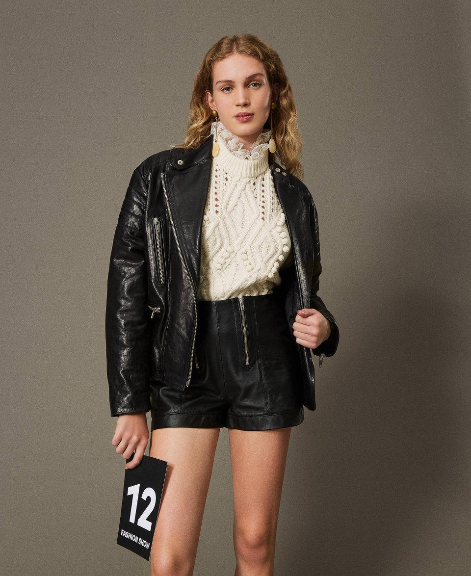 Twin Set Shorts 'Fairfax' in pelle con zip Outlet