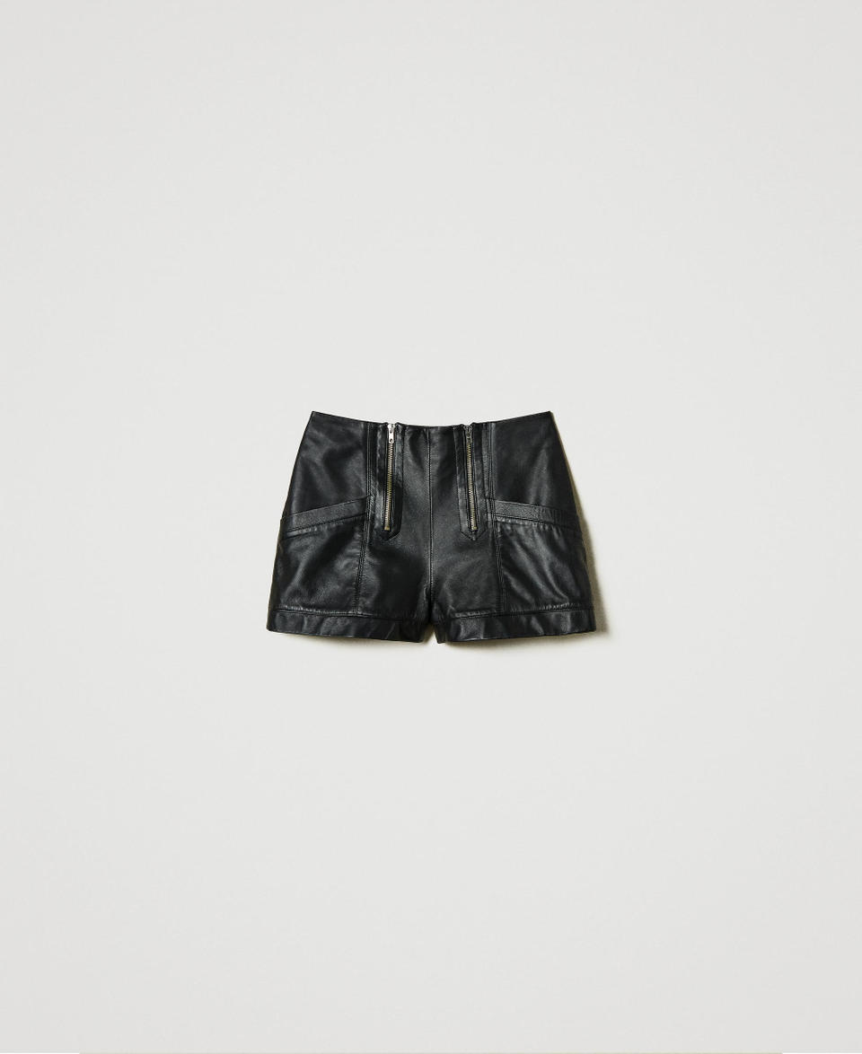 Twin Set Shorts 'Fairfax' in pelle con zip Outlet