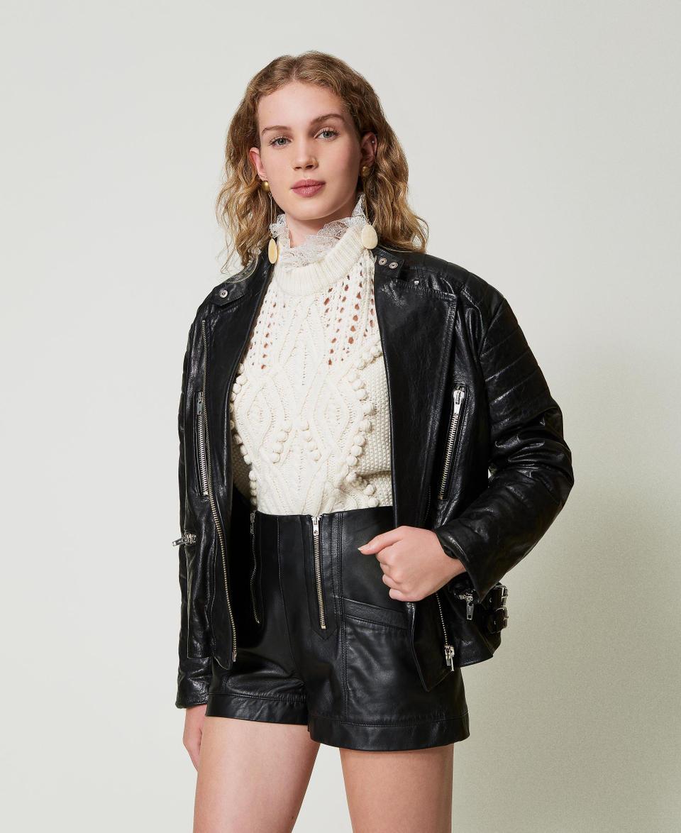Twin Set Shorts 'Fairfax' in pelle con zip Outlet