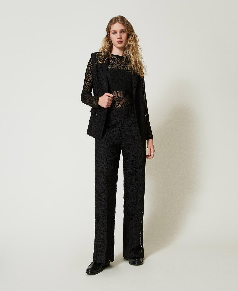Twin Set Pantaloni wide leg in pizzo macramè Vendita Economica