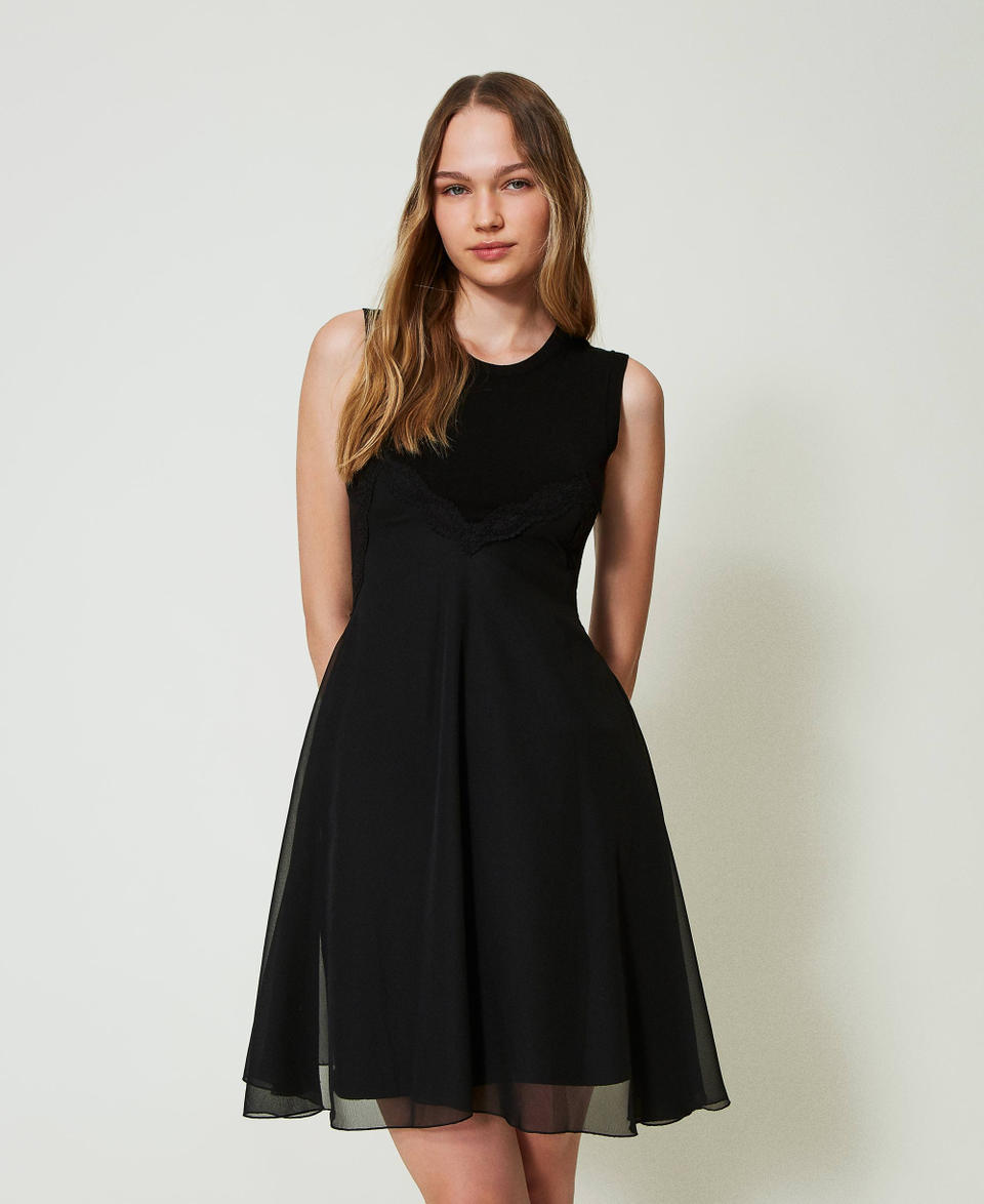 Twin Set Abito corto in maglia e georgette In Saldo