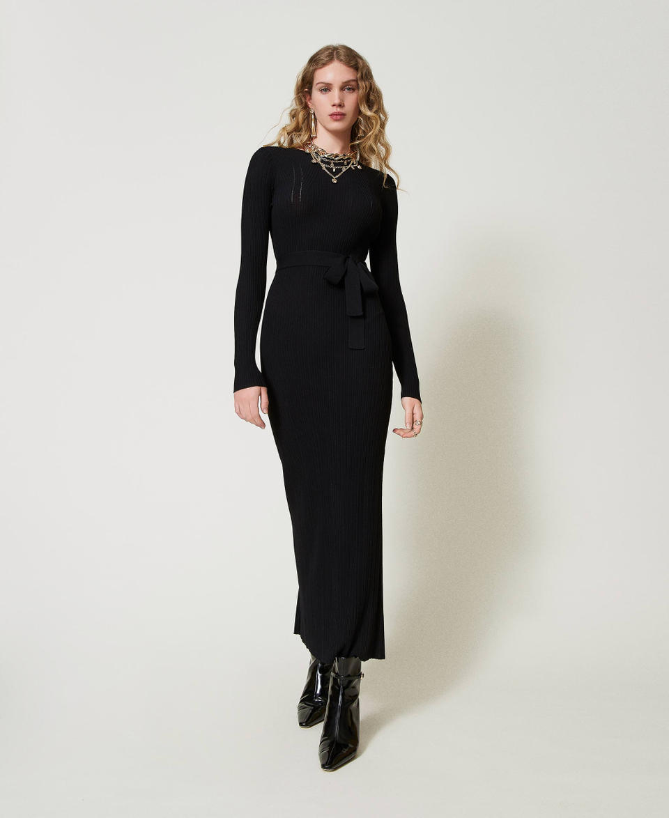 Twin Set Abito lungo in maglia a costine con cut-out Ultimo giorno