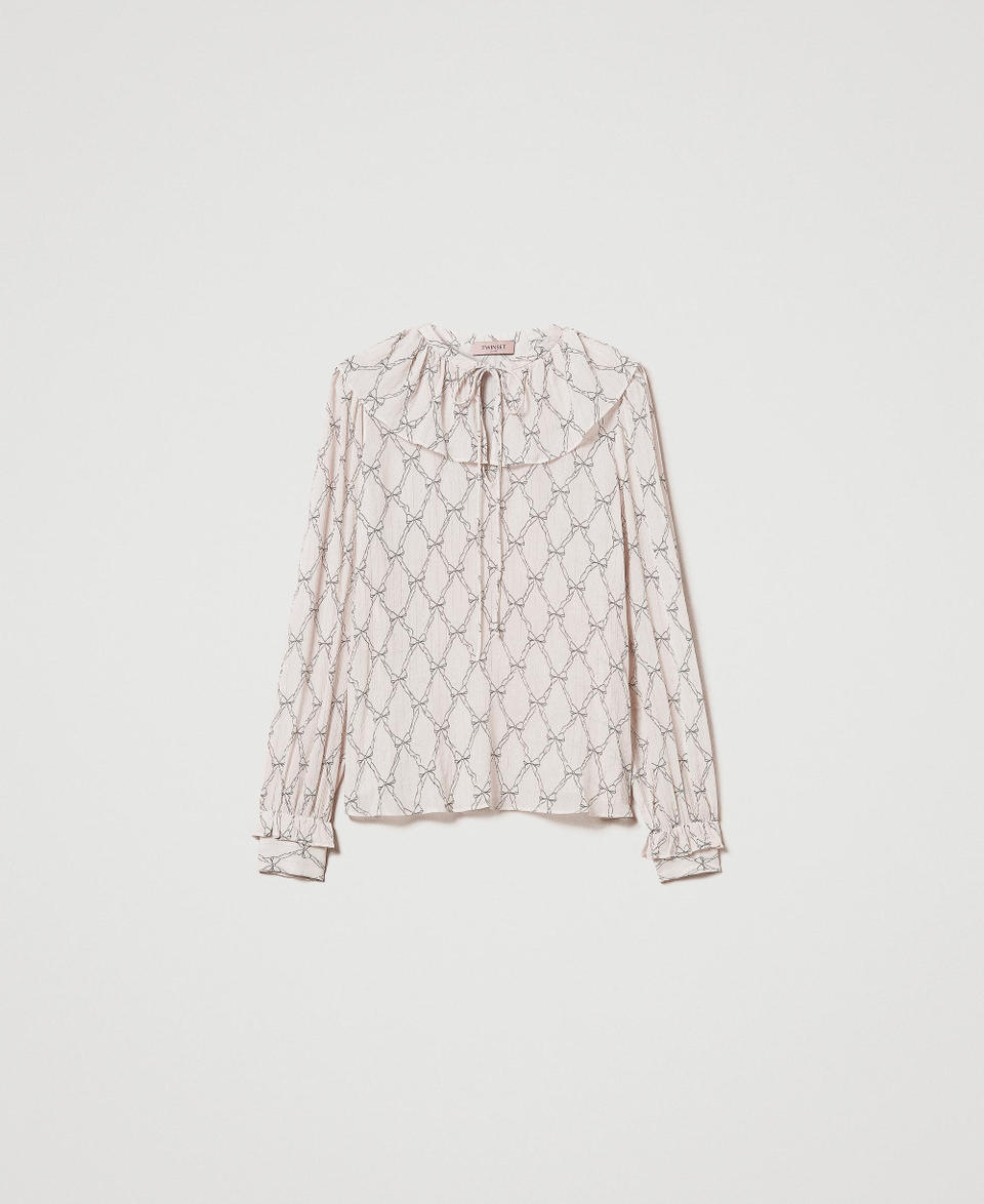 Twin Set Blusa in creponne con stampa fiocchi Outlet